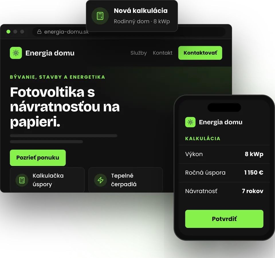 Web pre fotovoltiku, tepelné čerpadlá a kúrenie, ktorý zbiera dopyty – ilustrácia