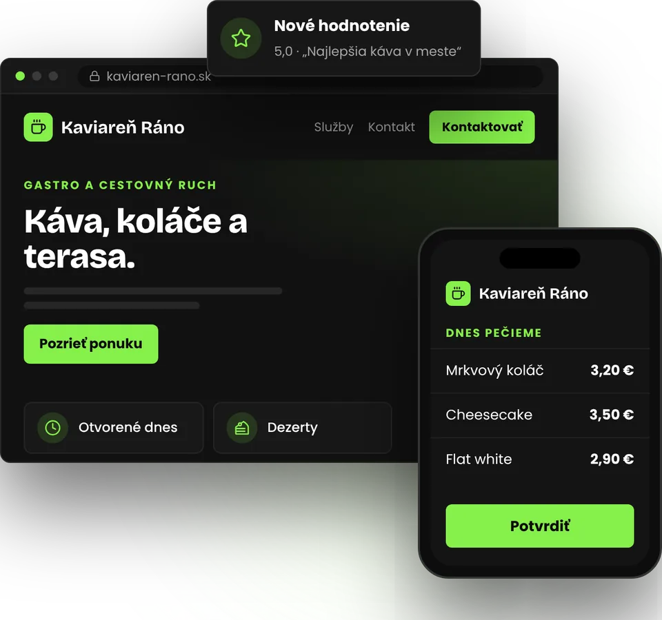 Web pre kaviareň a bar, ktorý pozve na kávu aj na akciu – ilustrácia