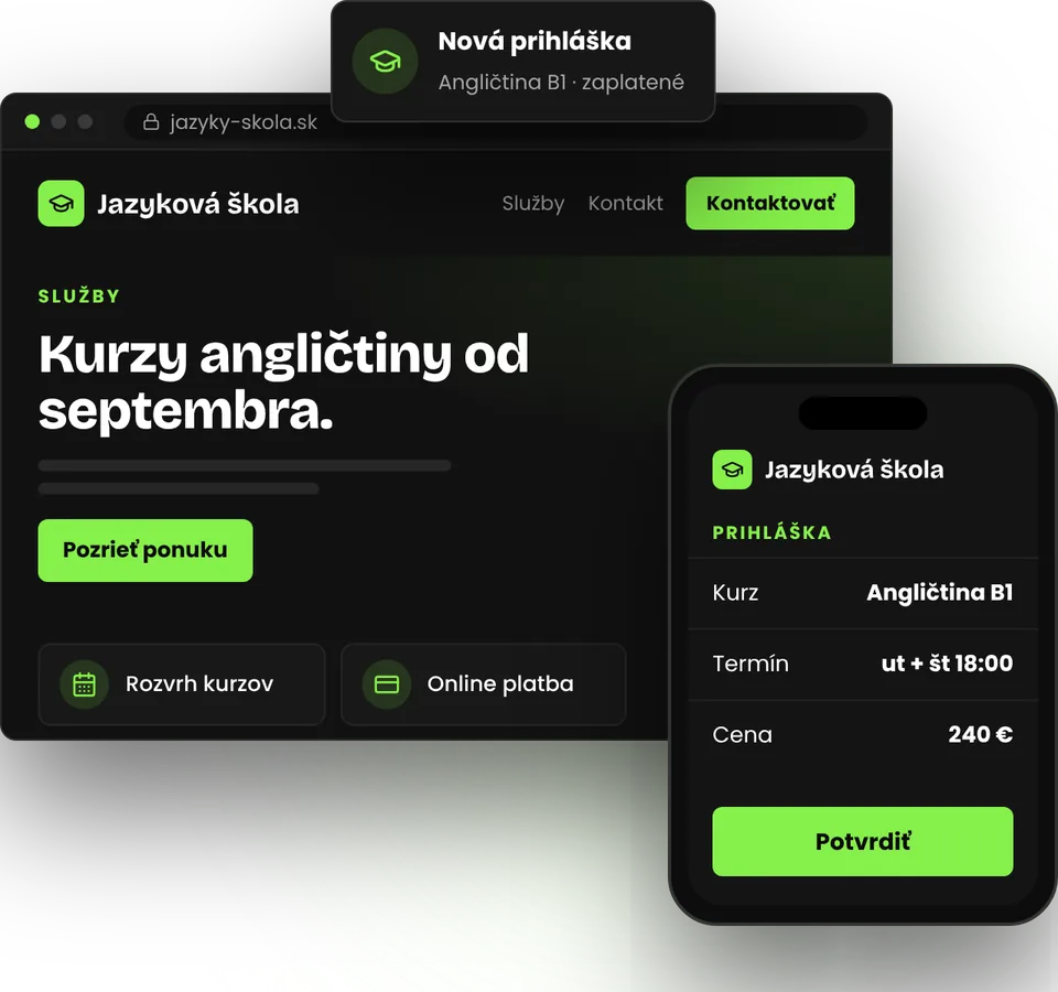 Web pre jazykovú školu a kurzy s online prihláškou – ilustrácia