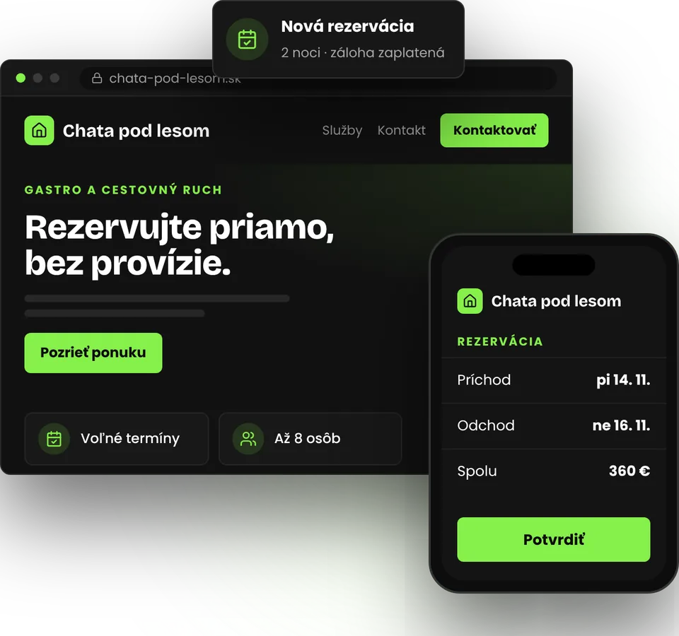 Web pre ubytovanie, cez ktorý hosť rezervuje priamo u vás – ilustrácia