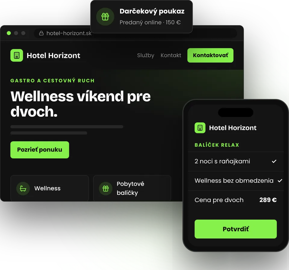 Web pre hotel, ktorý predáva pobyty, nielen izby – ilustrácia