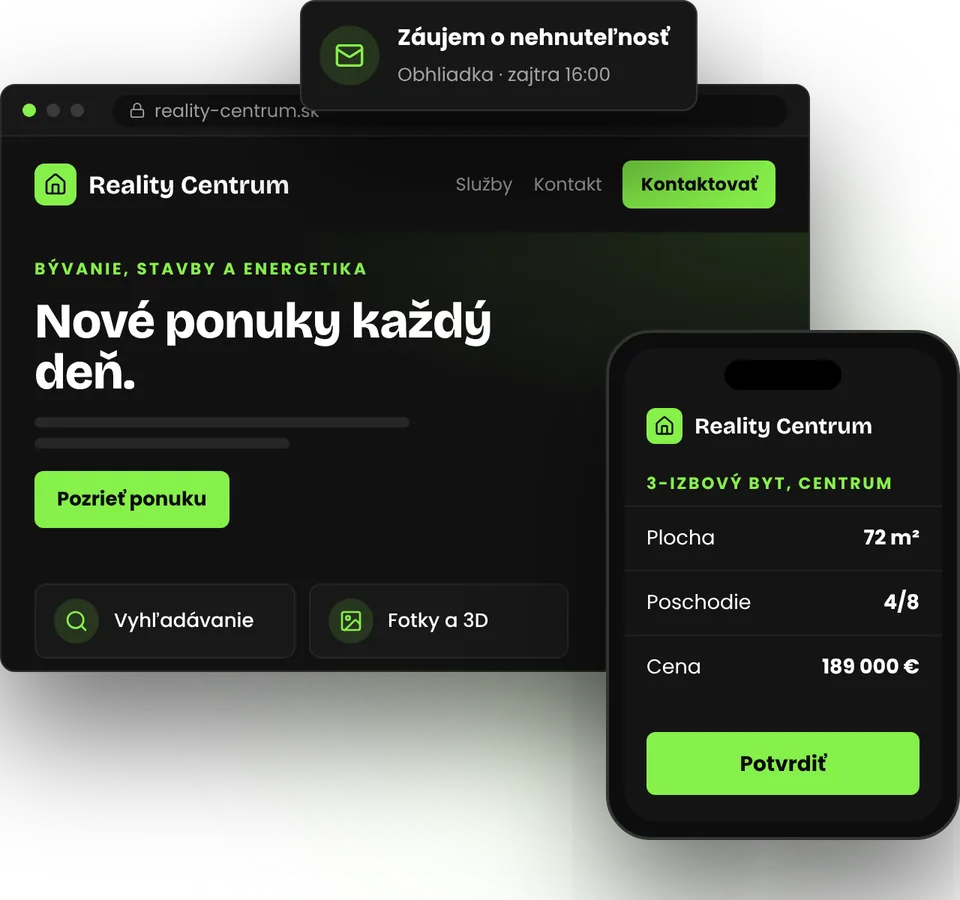 Web pre realitku, kde sa ponuka aktualizuje sama – ilustrácia