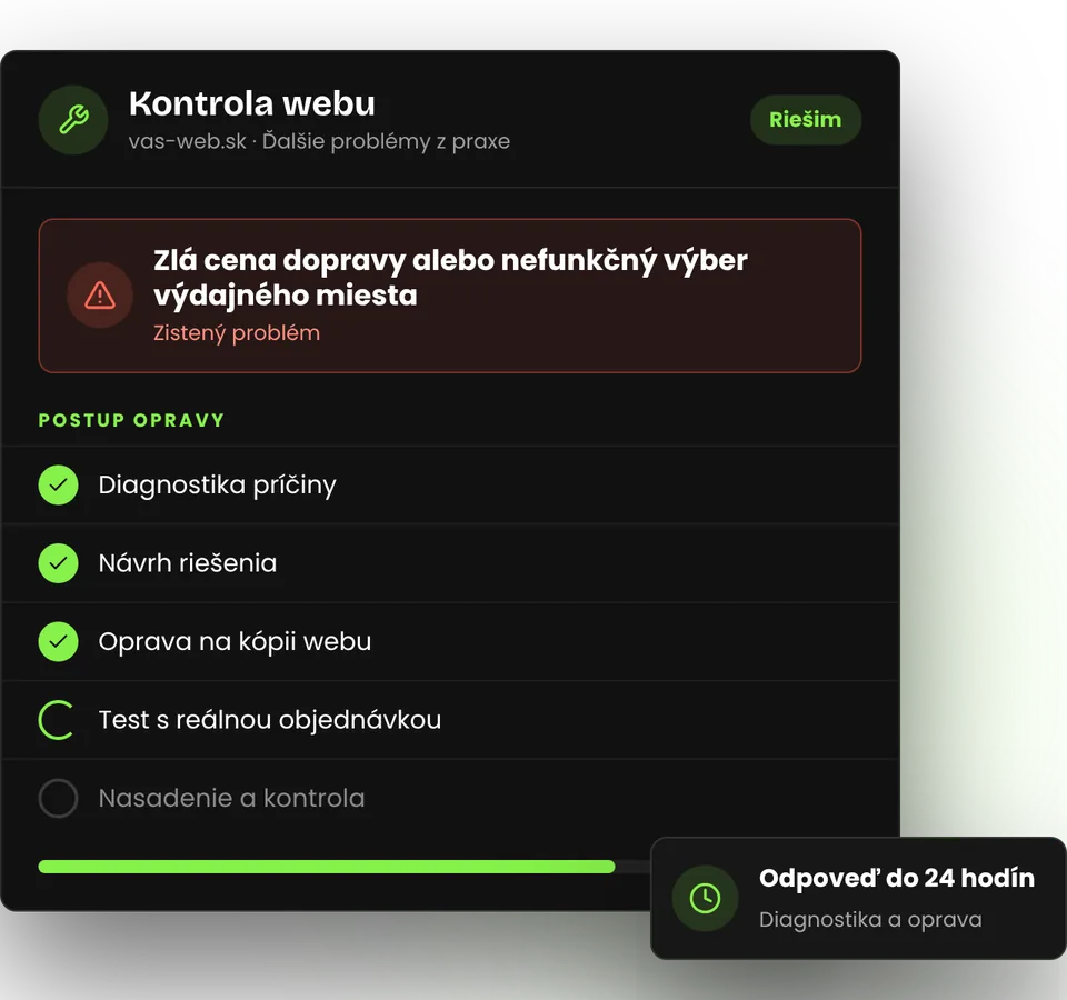 V košíku je zlá cena dopravy alebo sa nedá vybrať výdajné miesto – ilustrácia