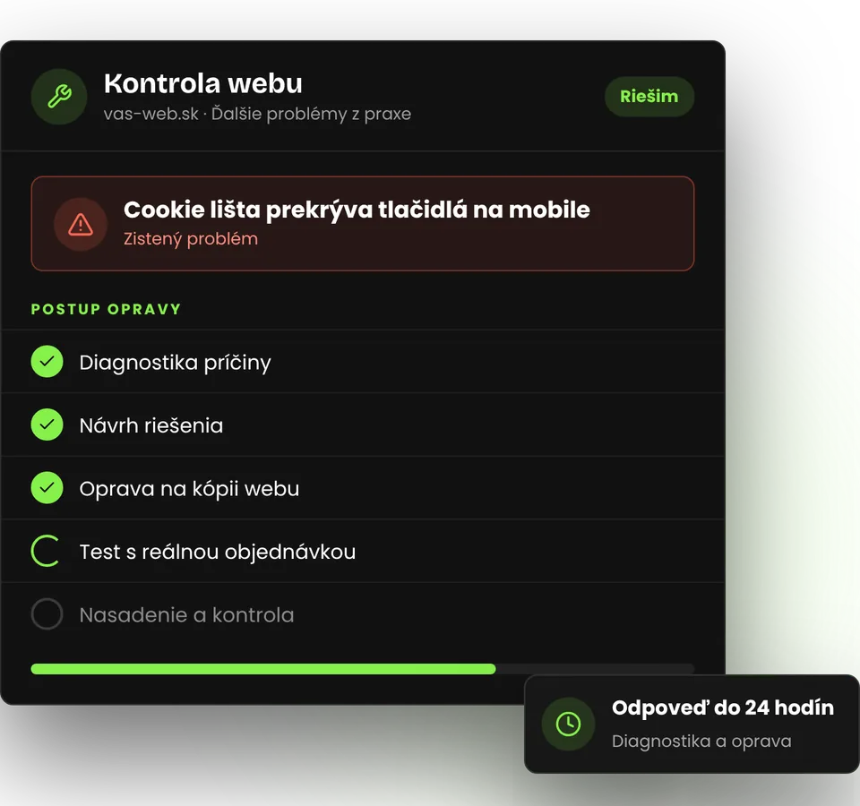 Cookie lišta prekrýva obsah a tlačidlá na mobile – ilustrácia