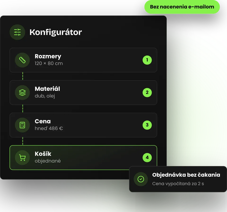 Konfigurátor produktu, kde zákazník vidí cenu hneď – ilustrácia